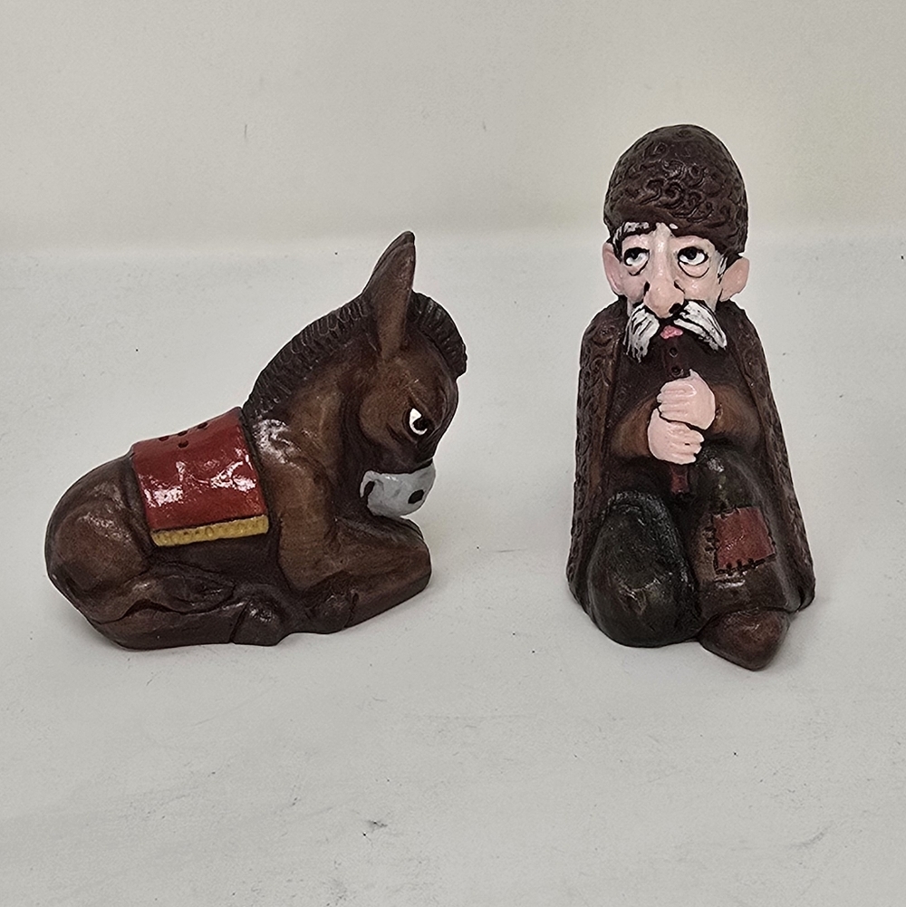 Vintage Armenian style salt and pepper shaker‎ figurine ceramic donkey musician